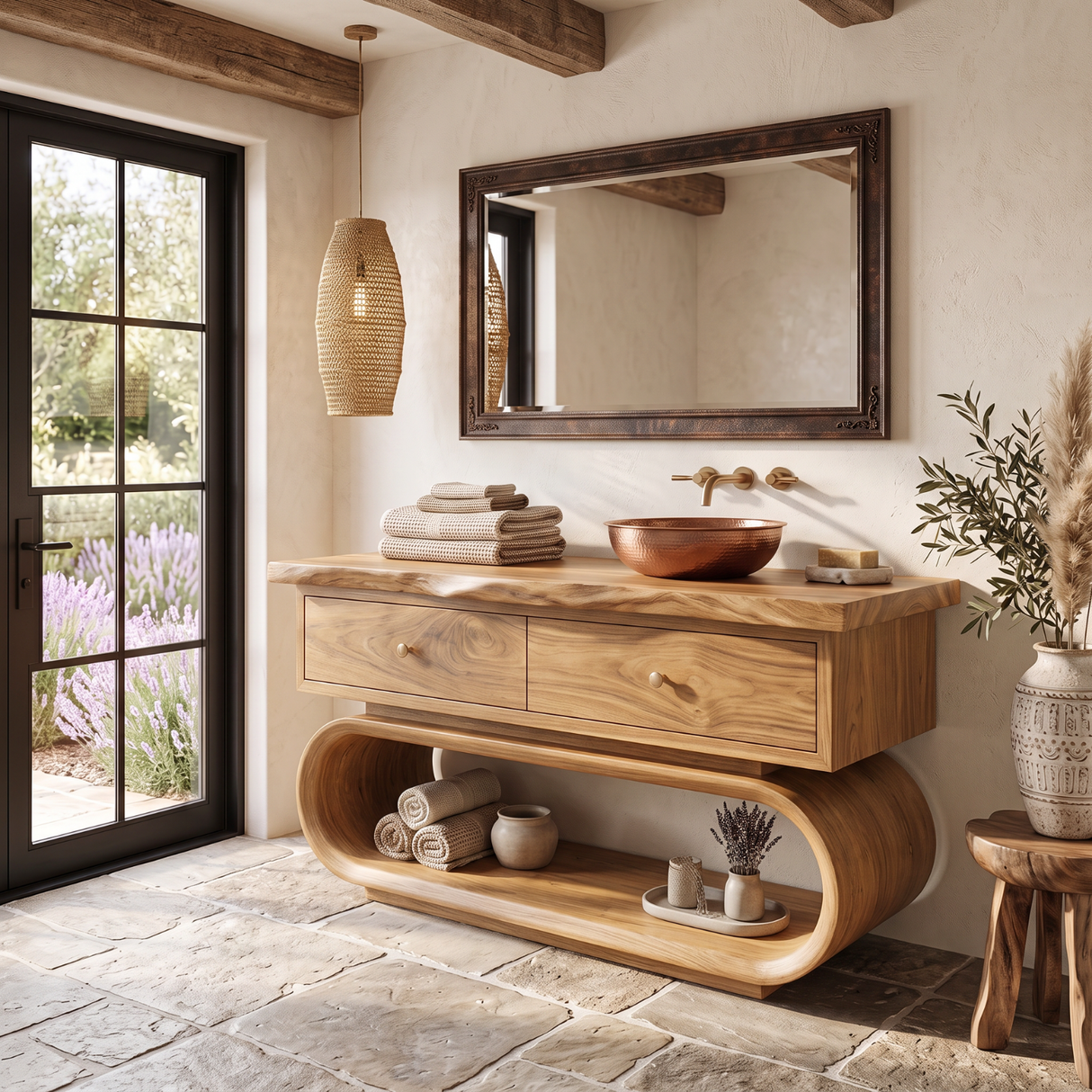 Solid Wood Bathroom Vanity with Loop Frame Base and Drawer Storage