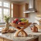 Solid Wood Cradle Fruit Bowl with Crossed Sculptural Pedestal Base
