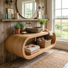 Organic Solid Wood Floating Bathroom Vanity with Sculptural Curved Form