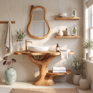 Bathroom Vanity Solid Wood with Tree Form Pedestal and Towel Shelf