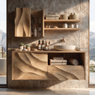 Sculpted Solid Wood Floating Bathroom Vanity with Layered Organic Relief