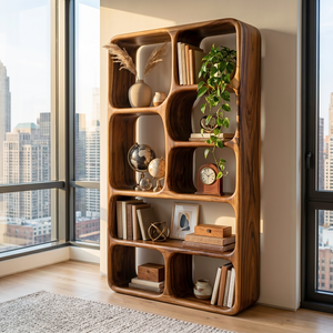 Organic Solid Wood Bookshelf with Rounded Open Display Niches
