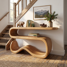 Hand-Carved Solid Wood Outdoor Sculpture Ascending Open Curve Monument Form