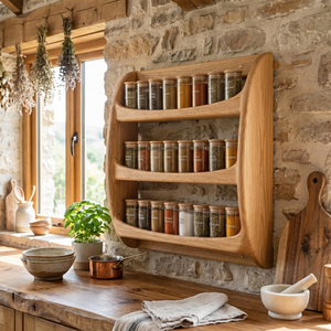 Solid Wood Wall Spice Rack with Rounded Three-Tier Open Shelf Design