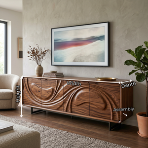 Handcrafted Solid Wood Media Cabinet with Fluid Carved Front