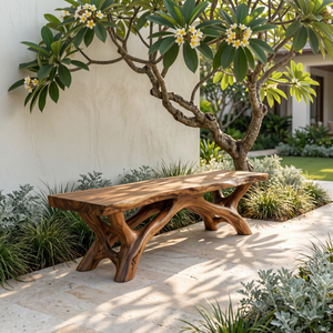 Garden Bench Solid Wood with Branch Sculptural Legs for Outdoor Seating