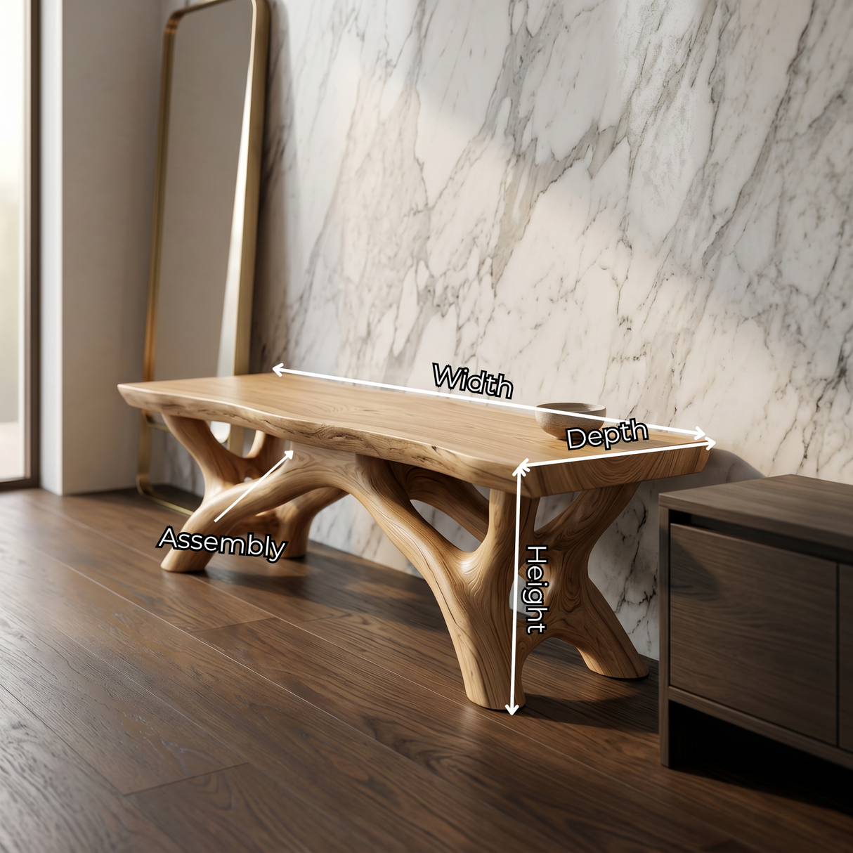 Garden Bench Solid Wood with Branch Sculptural Legs for Outdoor Seating