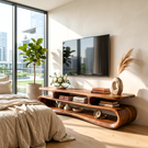 Organic Solid Wood TV Stand with Double Open Wave Shelves