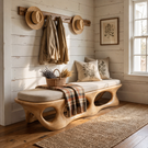 Solid Wood Sculptural Bench with Open Carved Base for Entryway