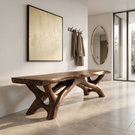 Garden Bench Solid Wood with Branch Sculptural Legs for Outdoor Seating