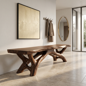 Garden Bench Solid Wood with Branch Sculptural Legs for Outdoor Seating