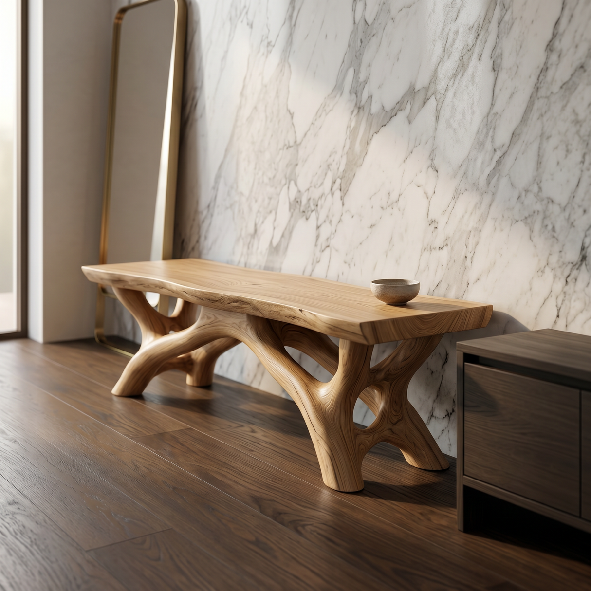 Garden Bench Solid Wood with Branch Sculptural Legs for Outdoor Seating