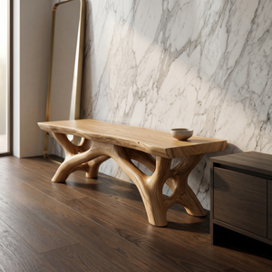 Garden Bench Solid Wood with Branch Sculptural Legs for Outdoor Seating