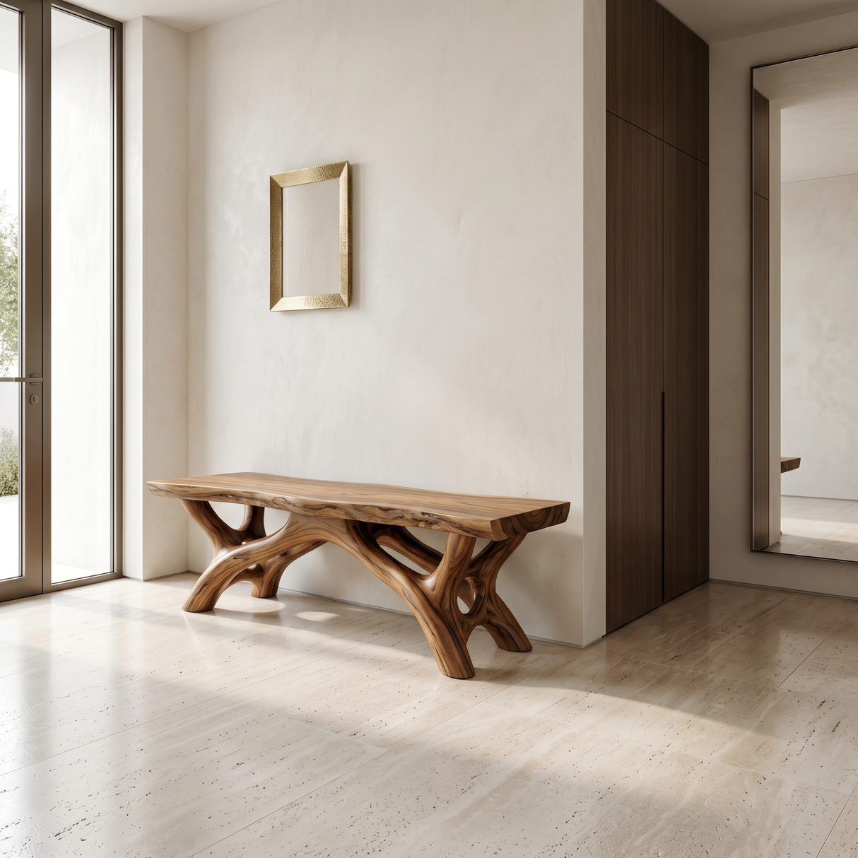 Garden Bench Solid Wood with Branch Sculptural Legs for Outdoor Seating
