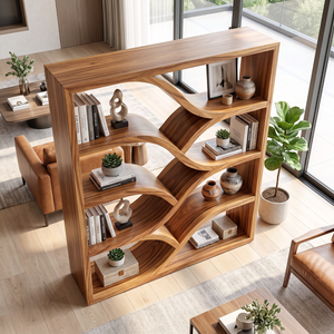 Sculptural Solid Wood Wine Display Cabinet with Flowing Bottle Shelves