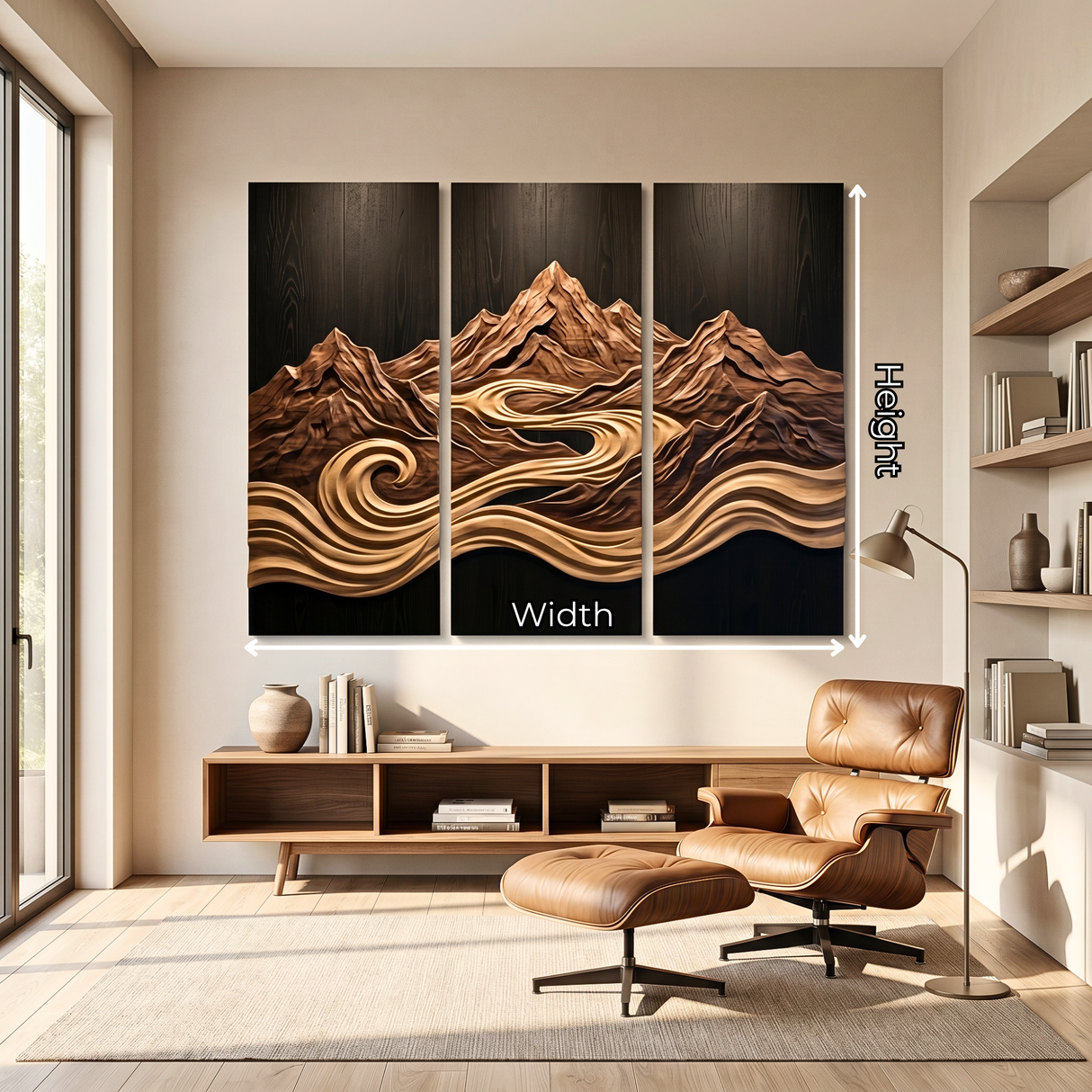 Mountain River Triptych Wood Wall Sculpture