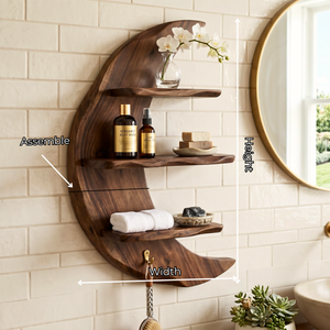 Crescent Moon Wood Wall Shelf with Three Display Tiers