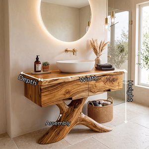 Bathroom Vanity Solid Wood with Root Pedestal and Drawer Storage