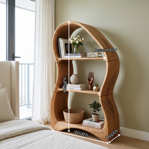 Organic Solid Wood Bookshelf with Sculptural Curved Frame