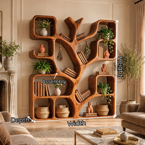 Handcrafted Solid Wood Tree Bookshelf with Organic Open Display Shelves
