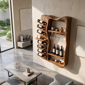 Wall Mounted Wine Rack Solid Wood with Vertical Bottle Cradles for Home Bar