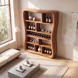Wine Display Cabinet Solid Wood with Organic Open Compartments for Bar Decor