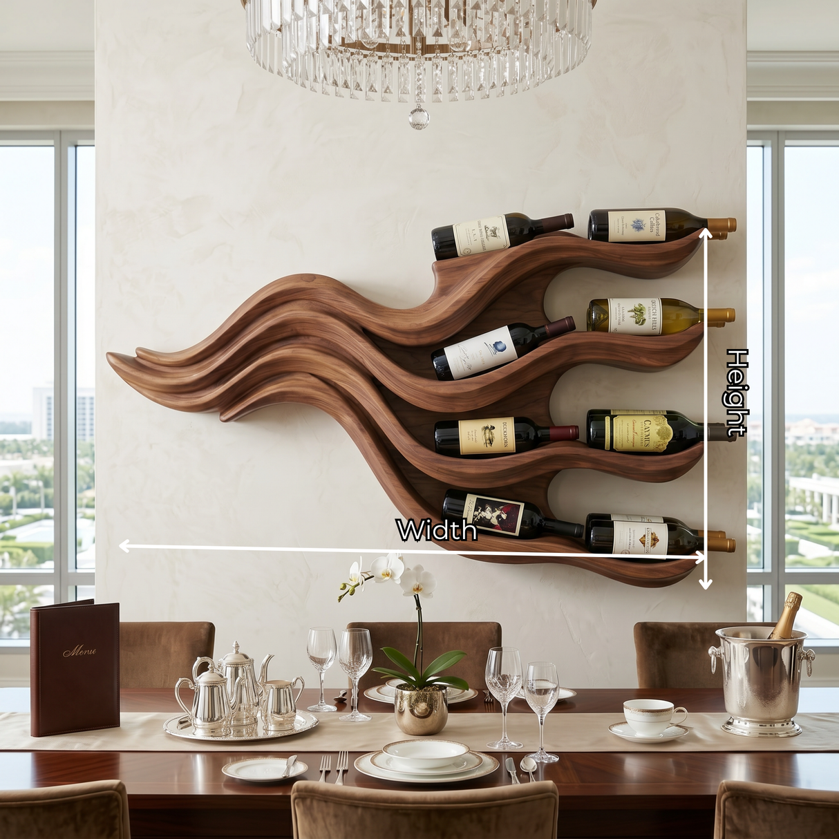 Wall-Mounted Solid Wood Wine Rack with Flowing Wave Shelves