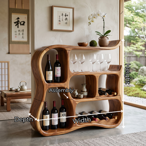 Wine Cabinet Solid Wood with Organic Curved Compartments for Home Bar Storage