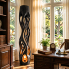 Handcrafted Solid Wood Floor Lamp with Organic Hollow Carved Body