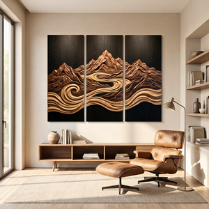 Mountain River Triptych Wood Wall Sculpture