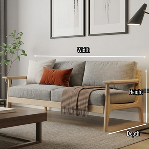 Modern Solid Wood Sofa Scandinavian Style Wooden Frame Couch with Upholstered Cushions