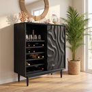 Wine Cabinet Solid Wood with Carved Relief Door and Bottle Shelves for Dining Room