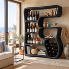 Wine Cabinet Solid Wood with Organic Open Shelves for Living Room Display