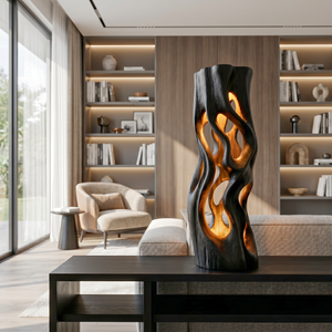 Flowing Cutout Wood Table Lamp with Warm Inner Glow