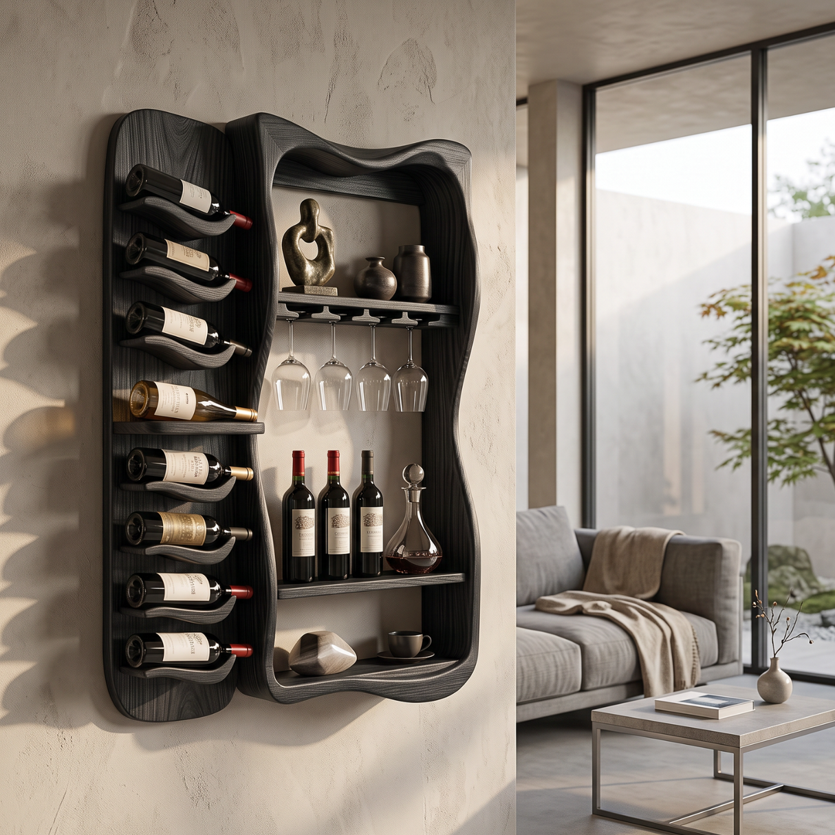 Wall Mounted Wine Rack Solid Wood with Vertical Bottle Cradles for Home Bar