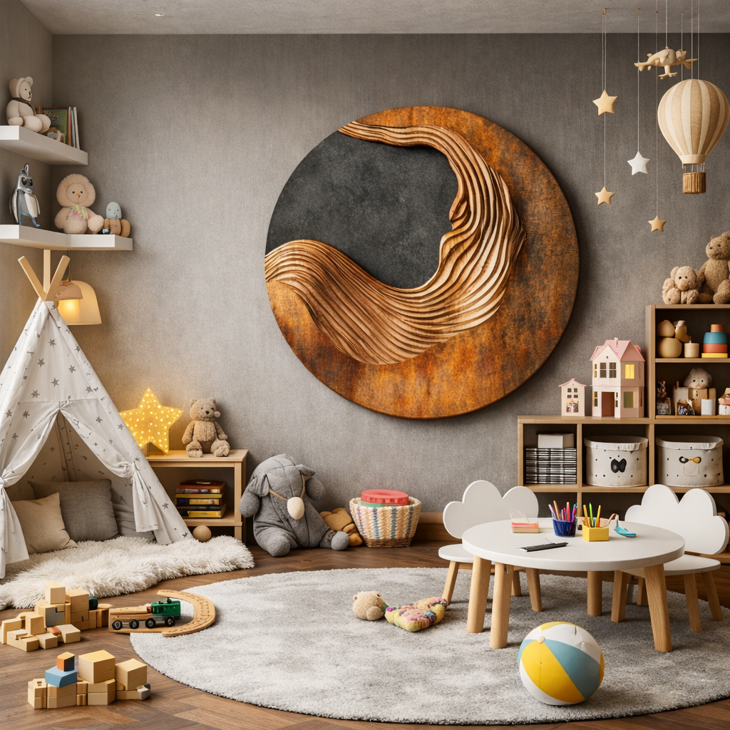 Contemporary Abstract Solid Wood Wall Sculpture for Living Room