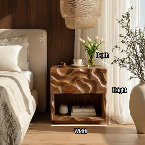 Modern Solid Wood Nightstand with Sculpted Wave Front