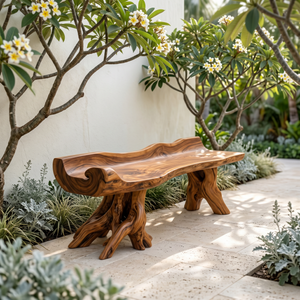 Solid Wood Garden Bench with Scroll Wave Seat for Outdoor Seating