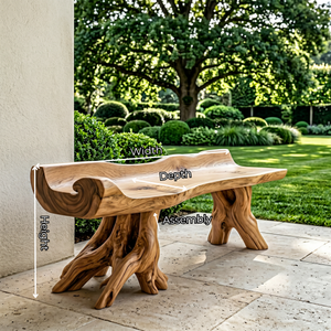 Solid Wood Garden Bench with Scroll Wave Seat for Outdoor Seating
