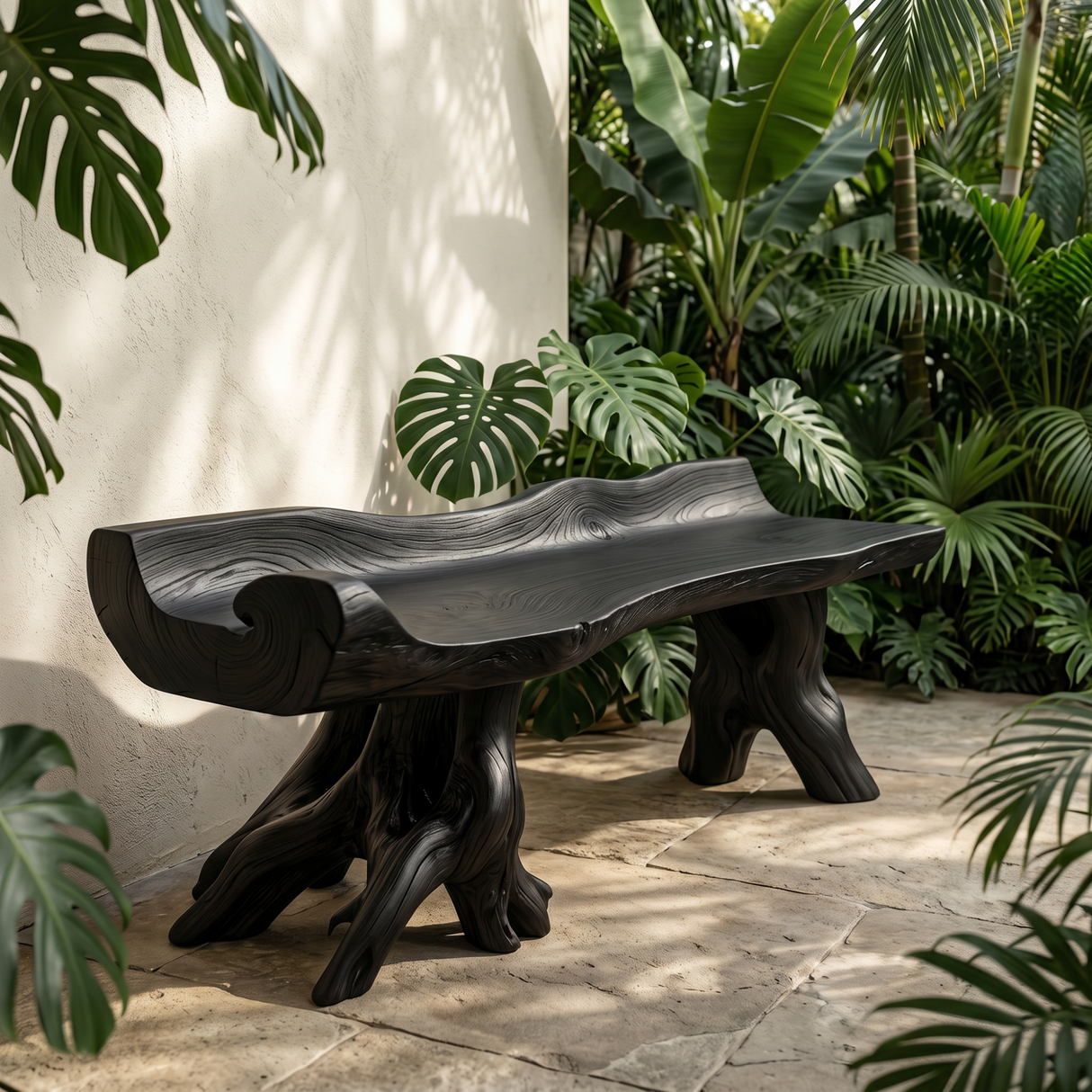Solid Wood Garden Bench with Scroll Wave Seat for Outdoor Seating