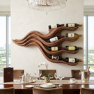 Wall-Mounted Solid Wood Wine Rack with Flowing Wave Shelves