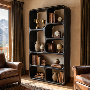 Organic Solid Wood Bookshelf with Rounded Open Display Niches