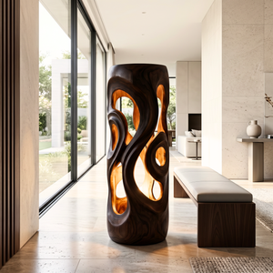Organic Cutout Wood Floor Lamp with Warm Glow