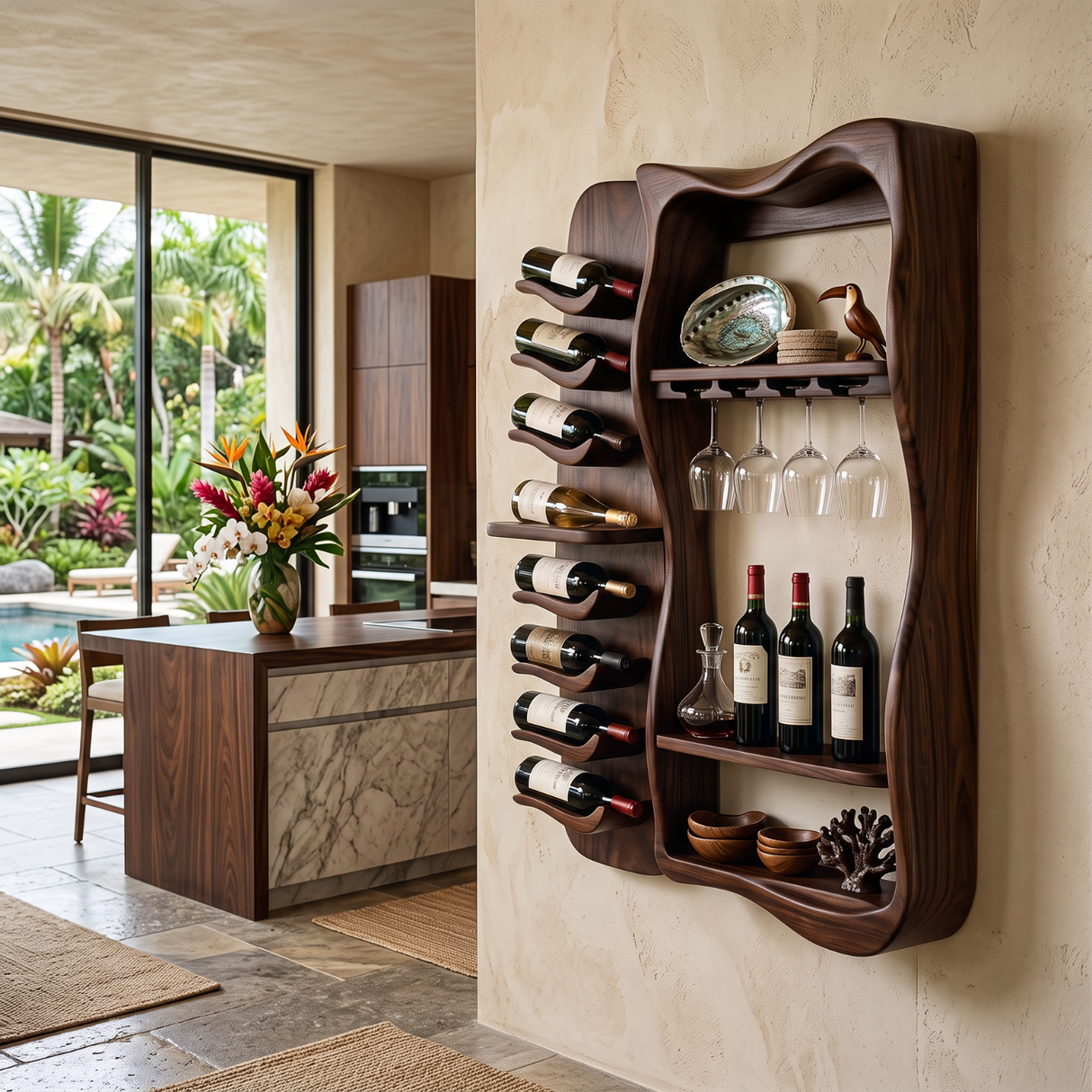 Wall Mounted Wine Rack Solid Wood with Vertical Bottle Cradles for Home Bar