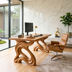Organic Solid Wood Desk with Sculptural Loop Legs