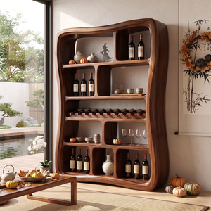 Wine Display Cabinet Solid Wood with Organic Open Compartments for Bar Decor