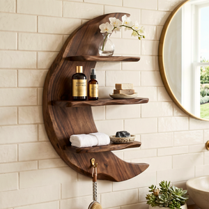 Crescent Moon Wood Wall Shelf with Three Display Tiers