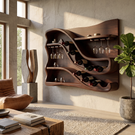 Wall Mounted Wine Rack Solid Wood with Sculptural Wave Shelves