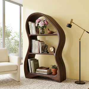 Organic Solid Wood Bookshelf with Sculptural Curved Frame