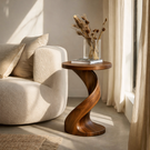 Modern Solid Wood Side Table with Twisted Pedestal Base for Living Room Seating